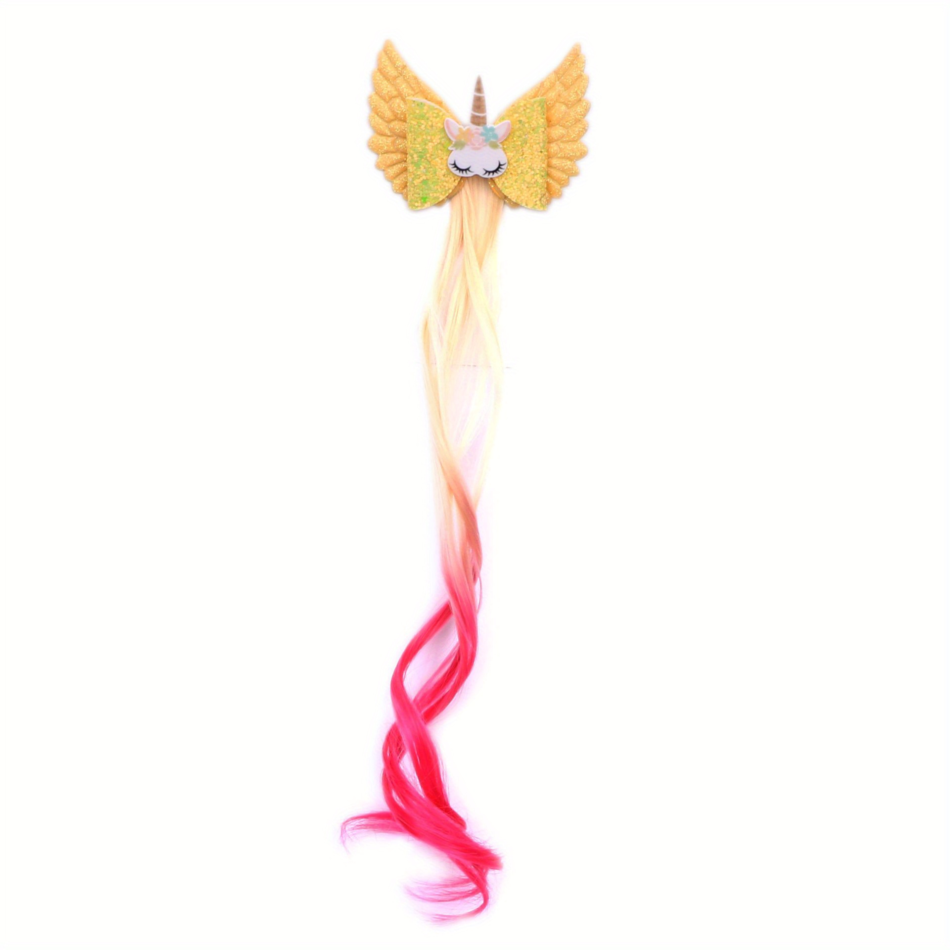 Girls Unicorn Wings Bowknot Hair Wig Extensions