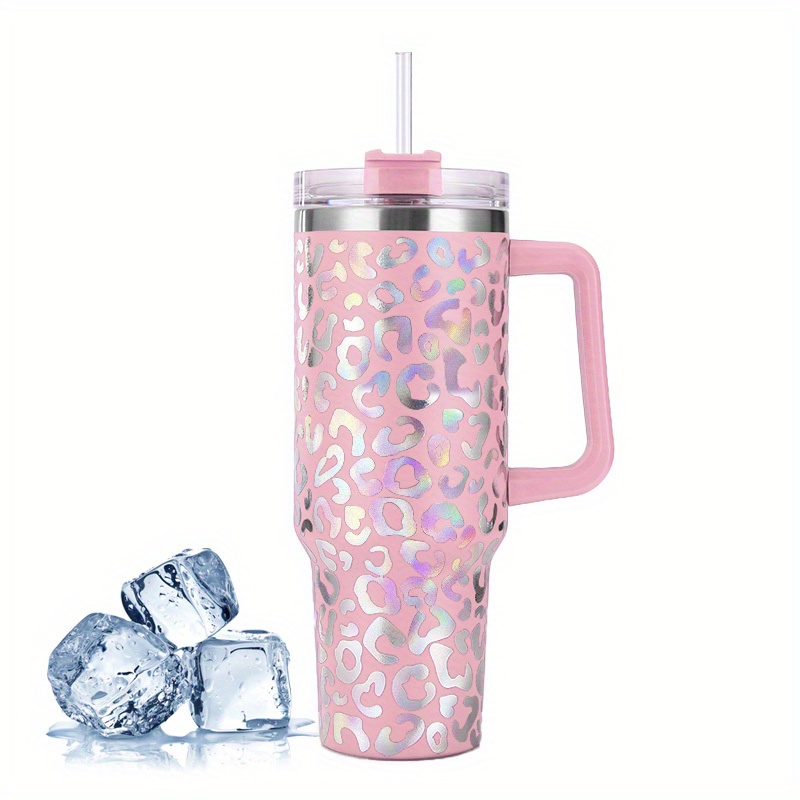 1pc 40oz With Handle Straw Cup Thermal Insulation (coral Pink)