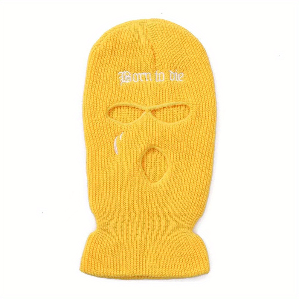 All-match Letter V Embroidered Knitted Hat Face Mask 3 Holes Balaclava Ear  Protection for Winter Outdoor Activities H7EF