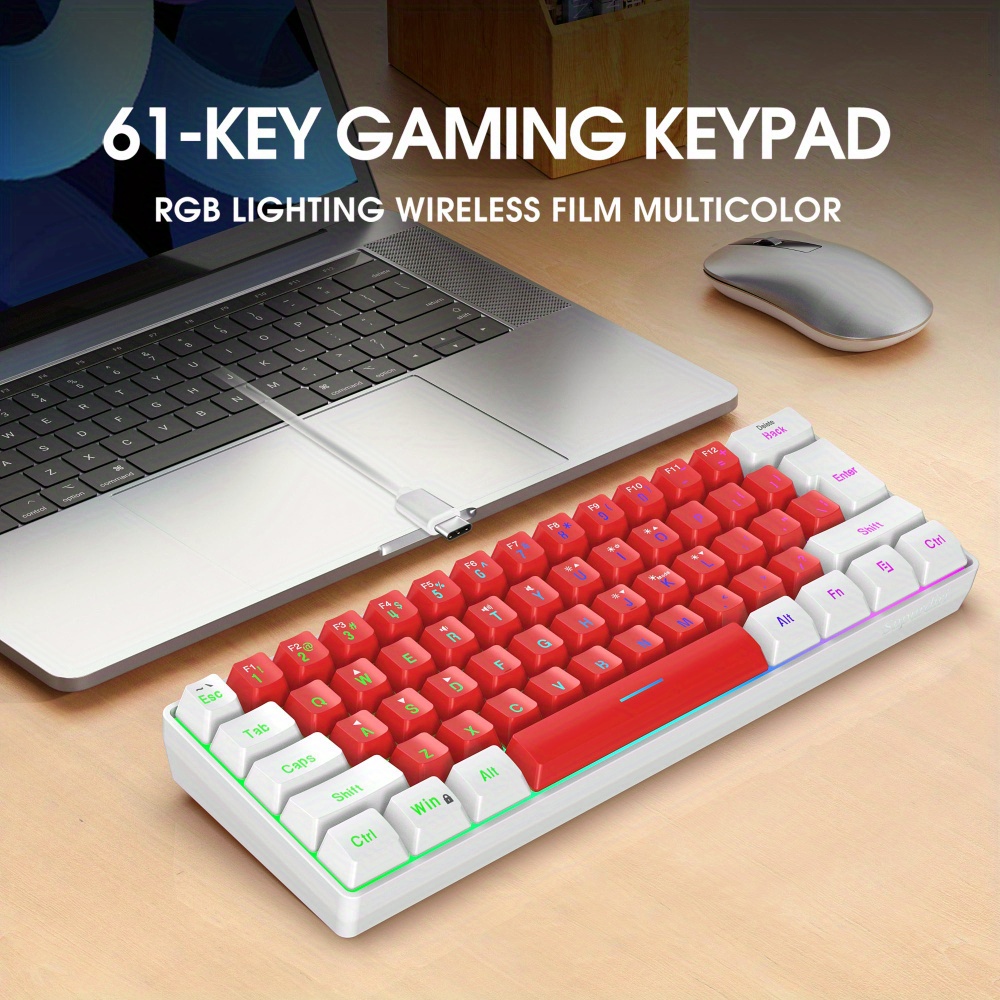 New 61 key Film Keyboard White Black Rgb Mini Game Keyboard - Temu