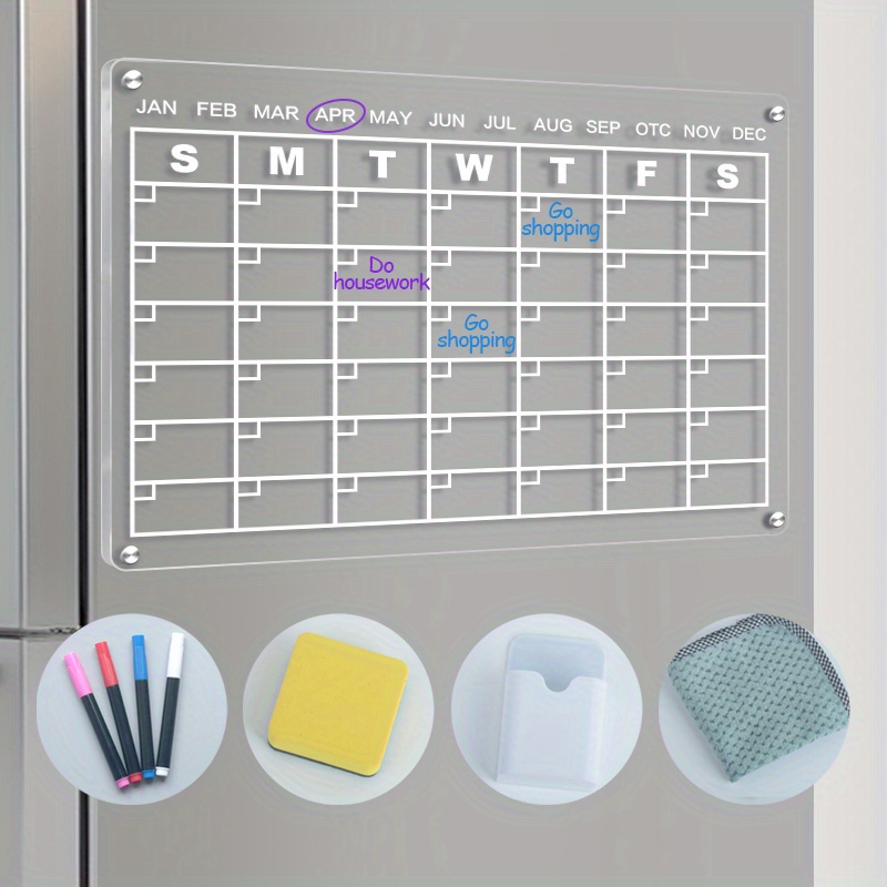 Mr. Pen - Calendario de borrado en seco para nevera, magnético, 14.7 x 11.8  pulgadas, calendario magnético con 4 marcadores de borrado en seco