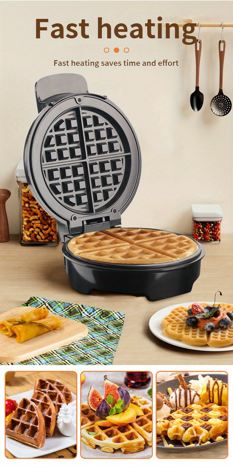 Eu Plug Waffle Maker 9“non-stick Waffler Iron Stuffler Stuffed Wafflera,led  Prompt Temperature Control,electric Baker Makes Thick, Fluffy Waffles,  Kitchen Essential For Breakfast - Temu United Arab Emirates