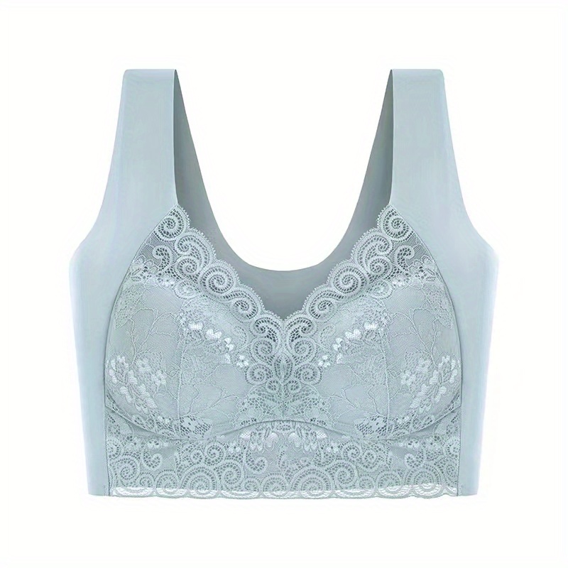 Contrast Lace Wireless Bra, Comfy & Breathable Scallop Trim Bra, Women's  Lingerie & Underwear