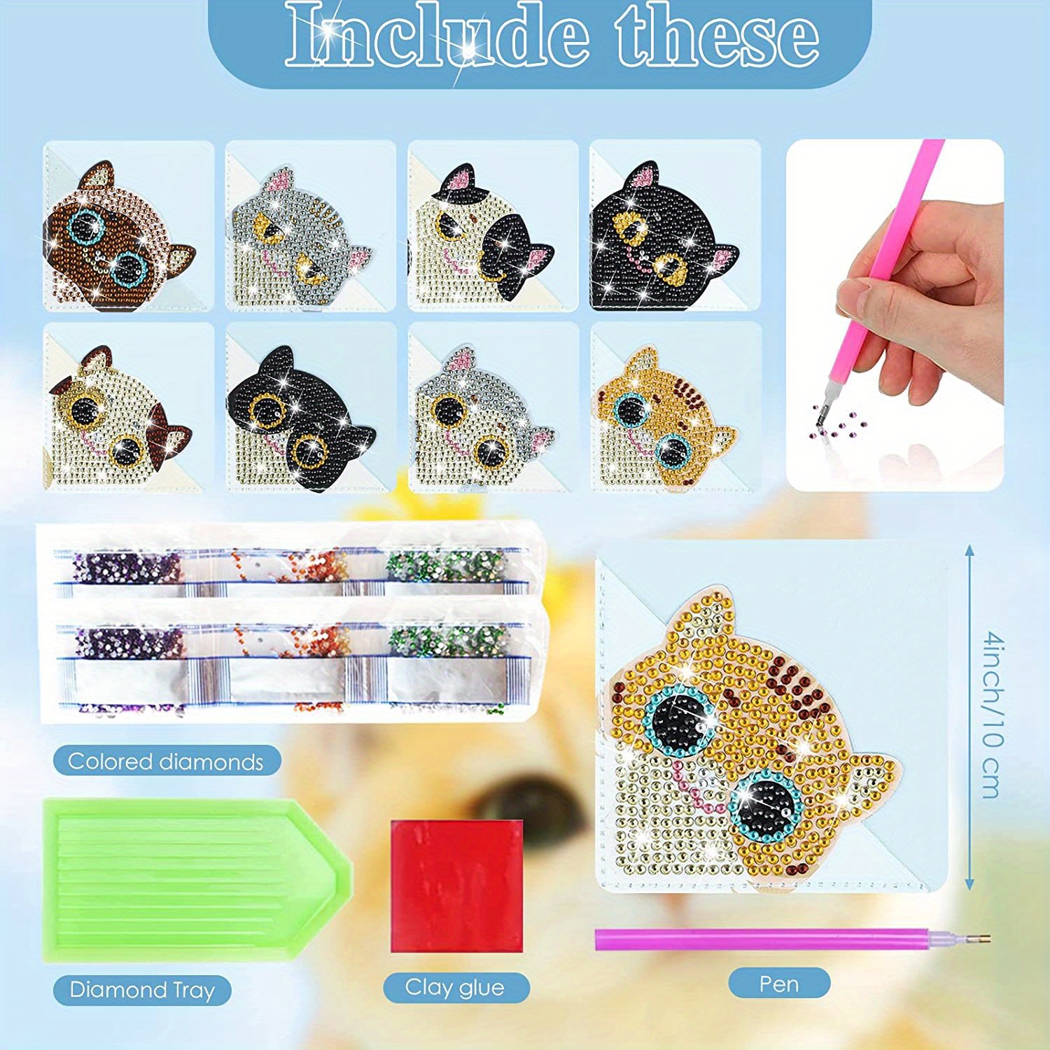 4PCS Special Shape+Round Diamond Painting Bookmark Kits Kits (Xmas Critter  #9)