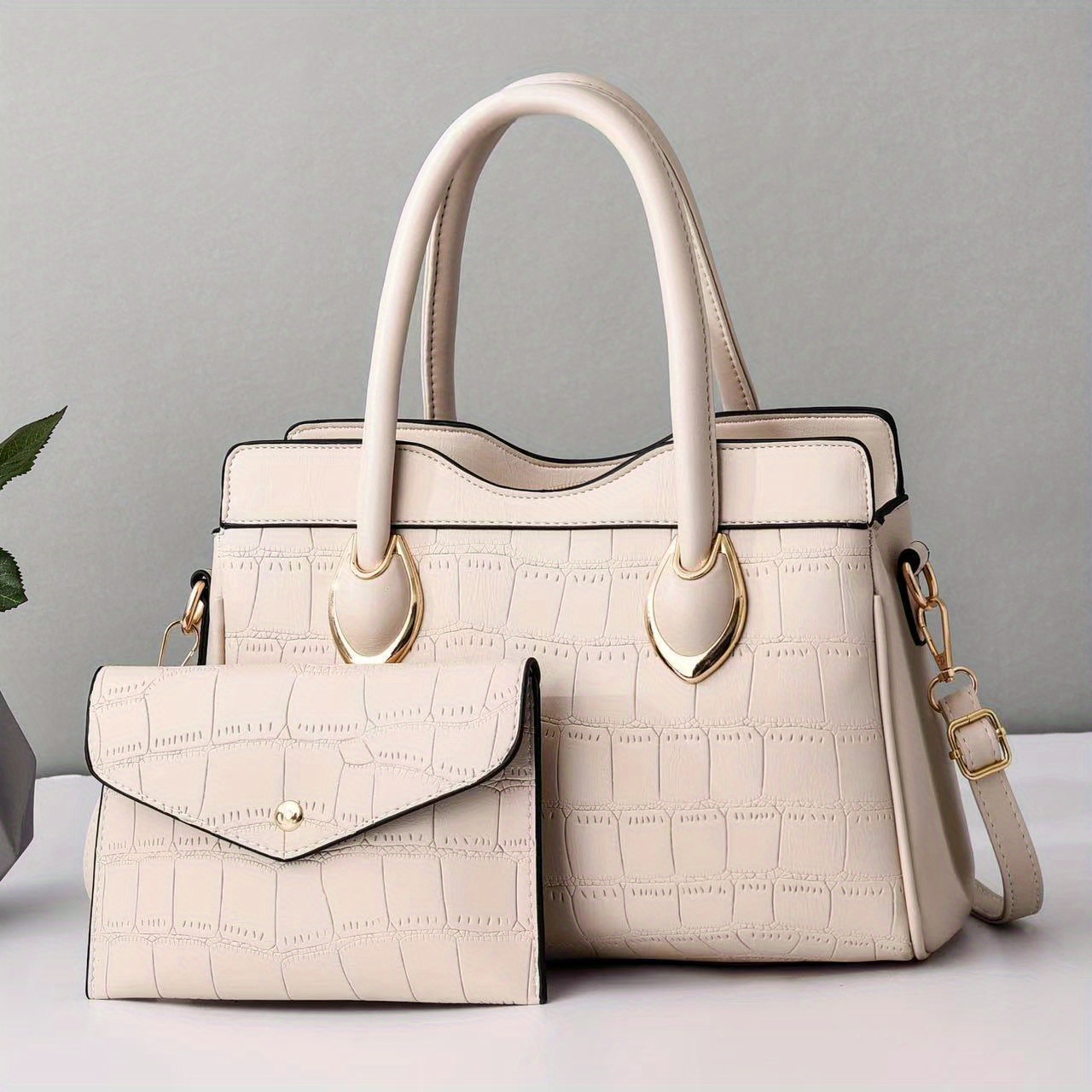 Solid Color Crocodile Pattern Bag Sets Classic Bags For Women Simple Trendy Tote  Bag With Purse - Bags & Luggage - Temu Cyprus