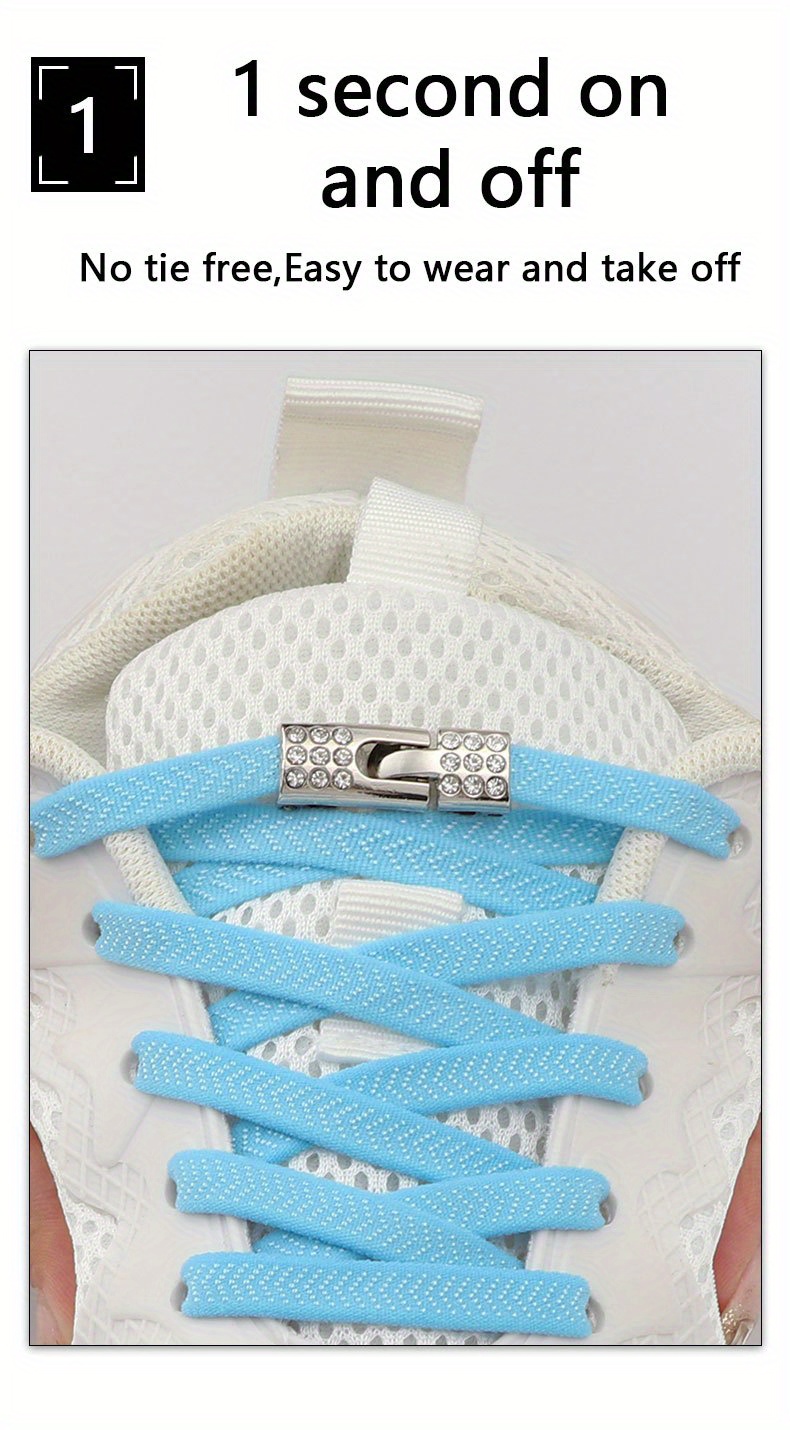 1pair Rhinestone Decor No-tie Shoelaces With Buckle, Polyester Fashionable Accessories For Sneakers