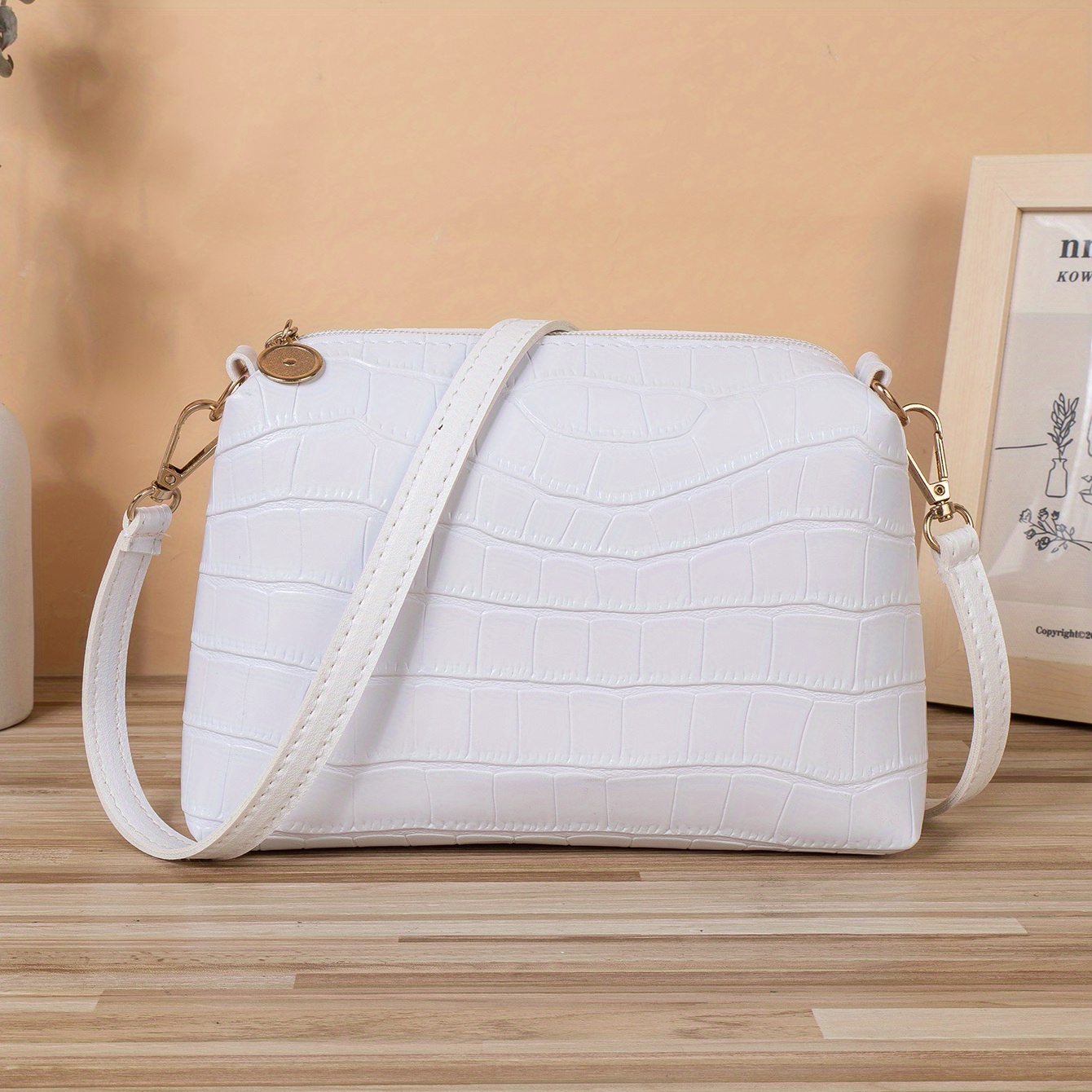 Mini Sling Bag Geometric Pattern PU Zip Front