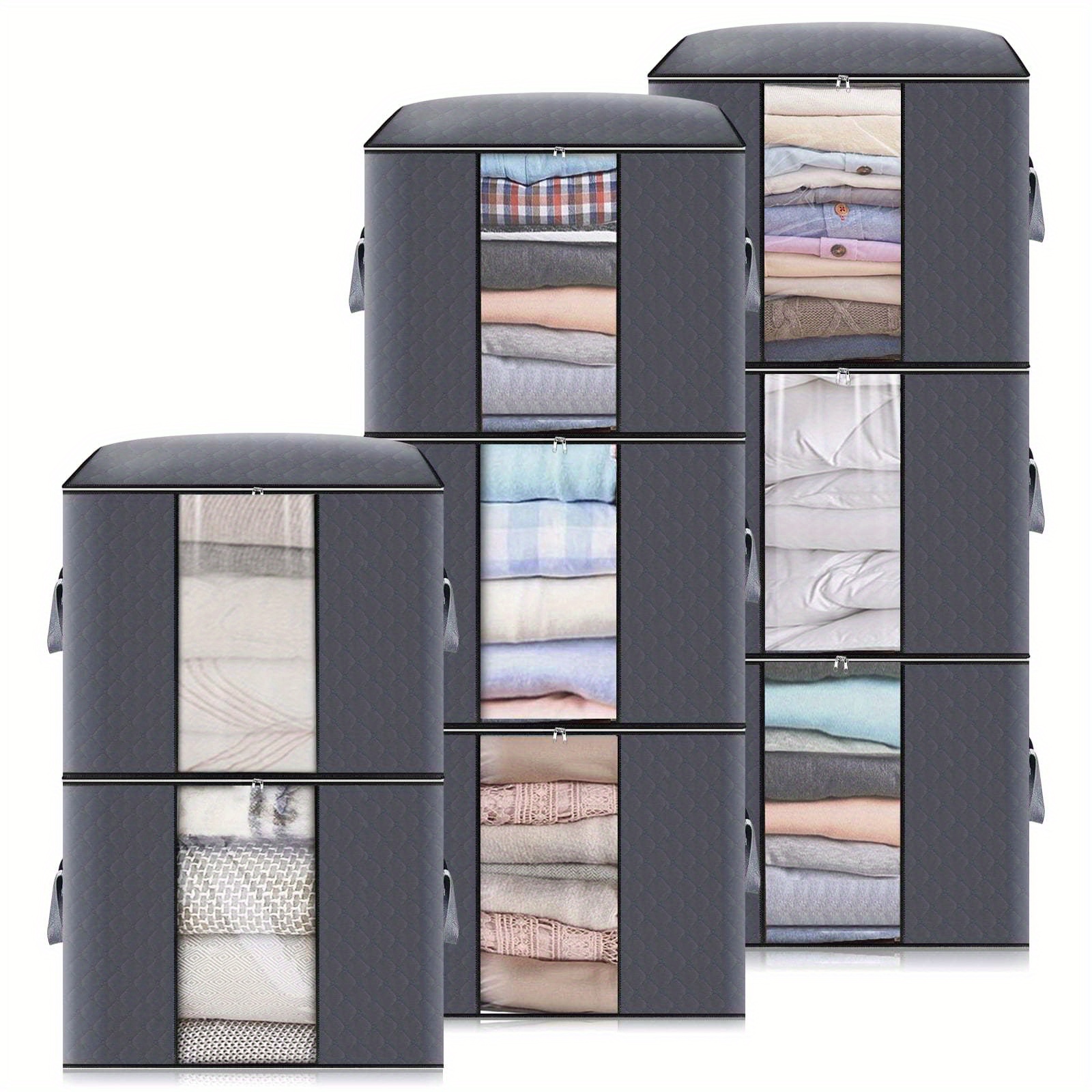 6pcs Clothes Storage Bags 90L Closet Organizer Blanket Storage 3 Layer  Fabric with Zipper Waterproof Extra Large Capacity Bedding Storage 19*19*14  inches 