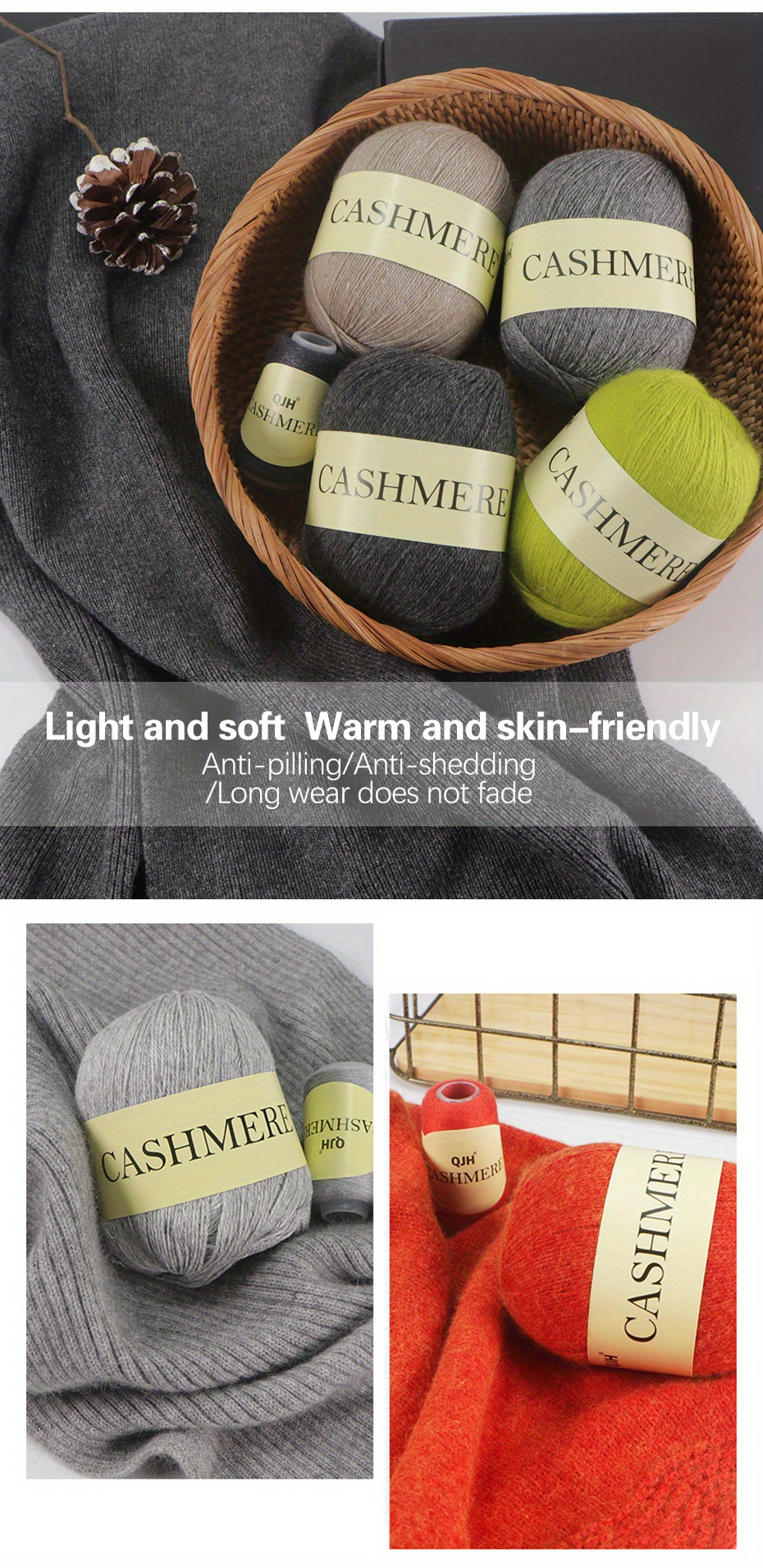 Mongolian Cashmere Yarn Anti-Pilling and No Fade Colors Yarn for DIY  Sweater Blanket Scarf 2