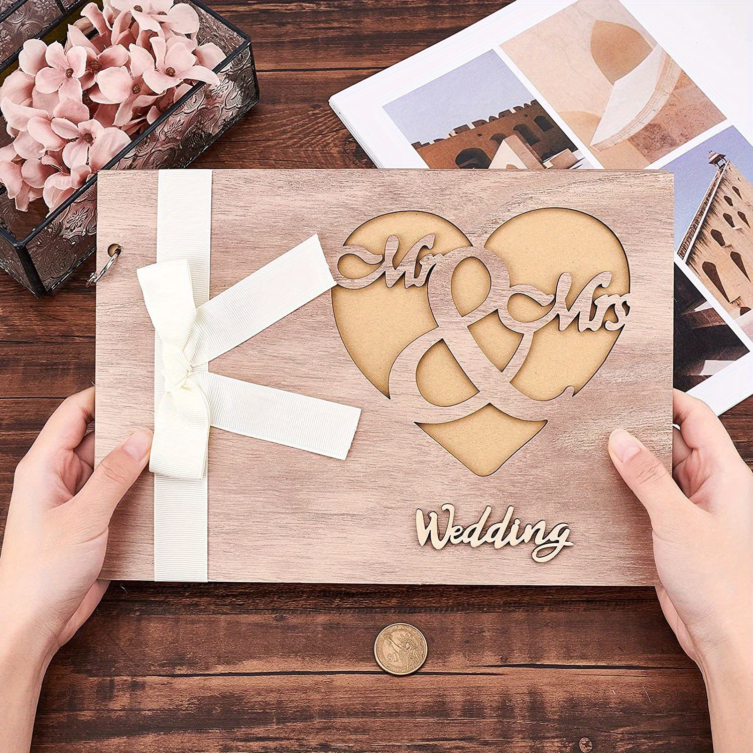 EINFEBEN Livre d'or mariage cadeau mariage Décoration pour la fête bois  blanc cadre bois avec