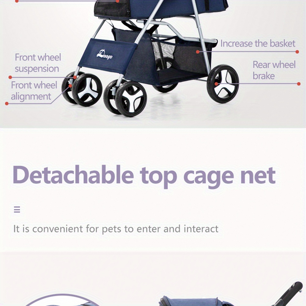 Pet Cart Dogs Folding Stroller Multi headed Design 4 Wheels Temu