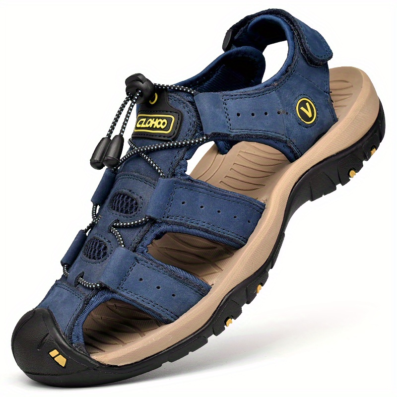 Clohoo Brand Cowhide Rubber Thick Sole Handmade Casual Men's Sandals