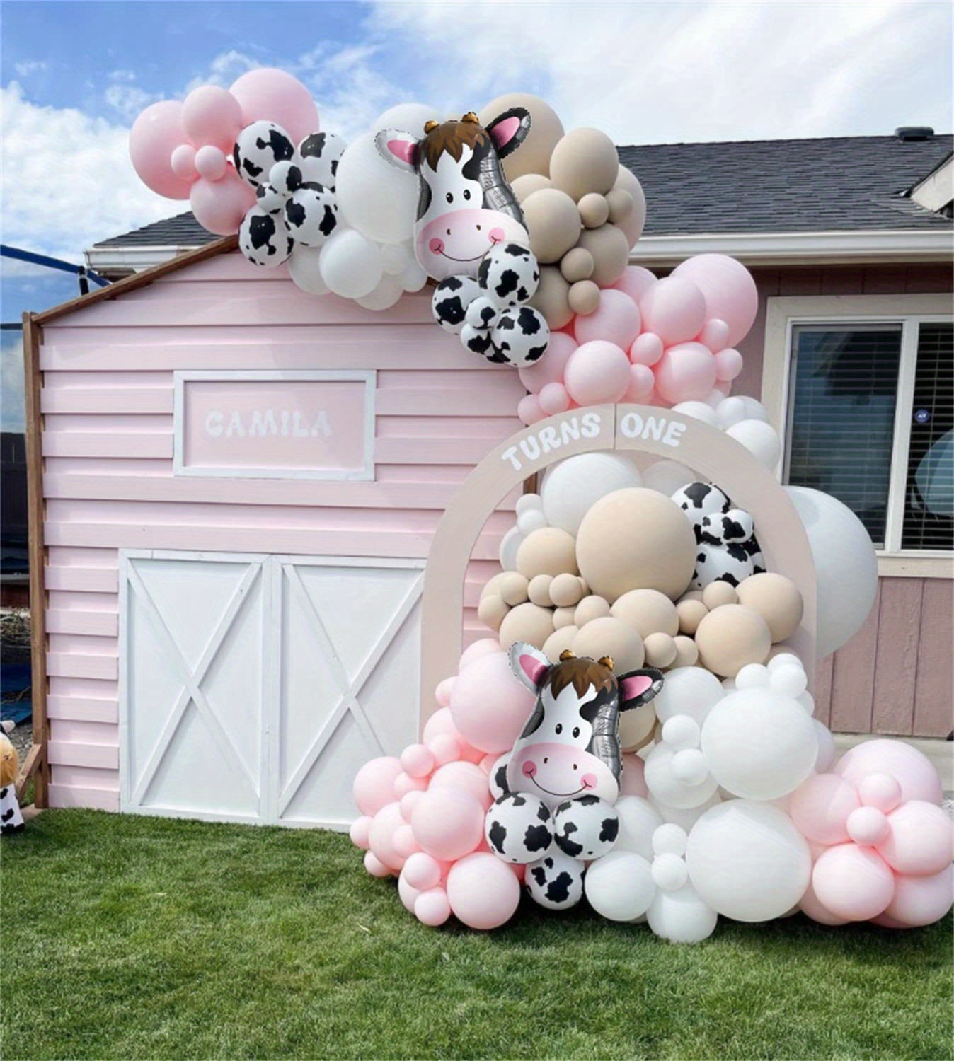 Decoraciones de granja para el segundo cumpleaños de niño – Moo  Moo Im Two decoraciones de cumpleaños niño azul vaca globo arco kit MOO MOO  IM TWO banner vaca banderín mantel