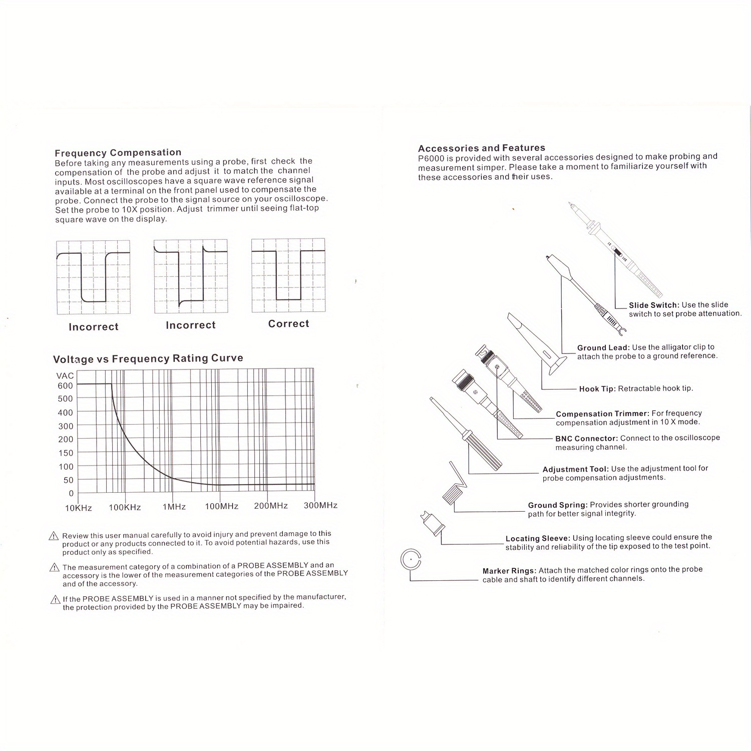 Oscilloscope Probes 100 Mhz With Accessories Kit P6100 High Sensitivity
