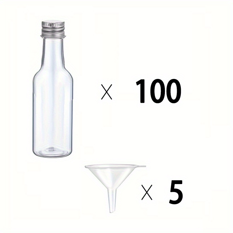 40 mini botellas de licor de 1.7 onzas de plástico reutilizables con tapa  de rosca negra, mini embudo, etiquetas y marcador blanco, mini botellas de