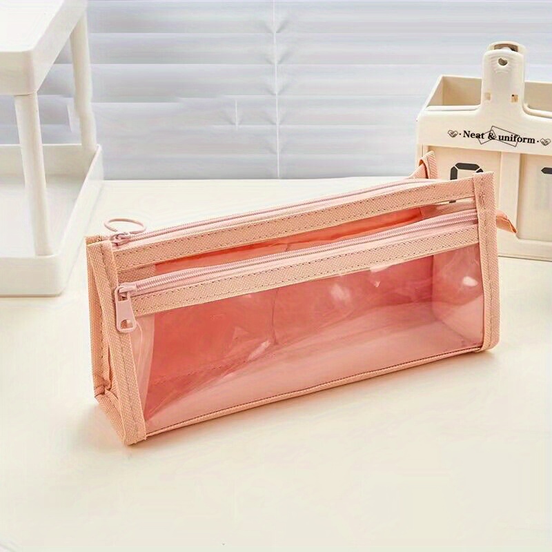 Minimal Leather Pencil Case Pen Pouch Zipper Pouch Cosmetic Bag Small Make  up Bag College School Office Supplies 