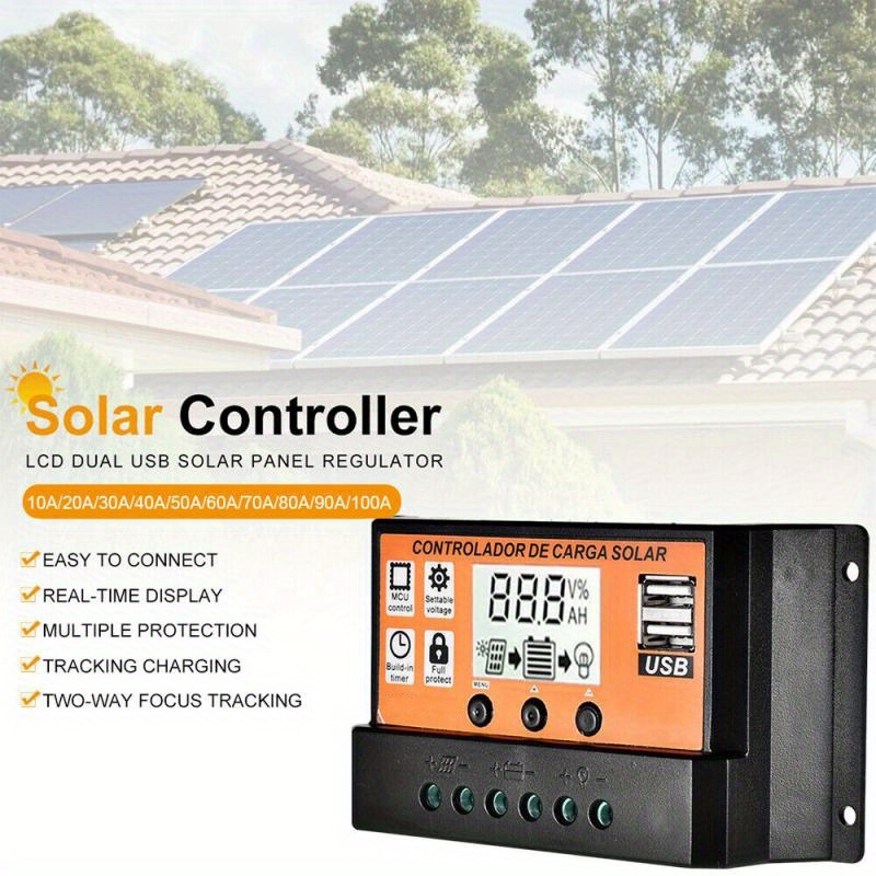 Controlador de carga solar MPPT 40A 12V 24V 36V 48V Auto, PV 150V Max  Entrada Solar Panel Regulador 40amp para AGM Sellado Gel Inundado Batería  de