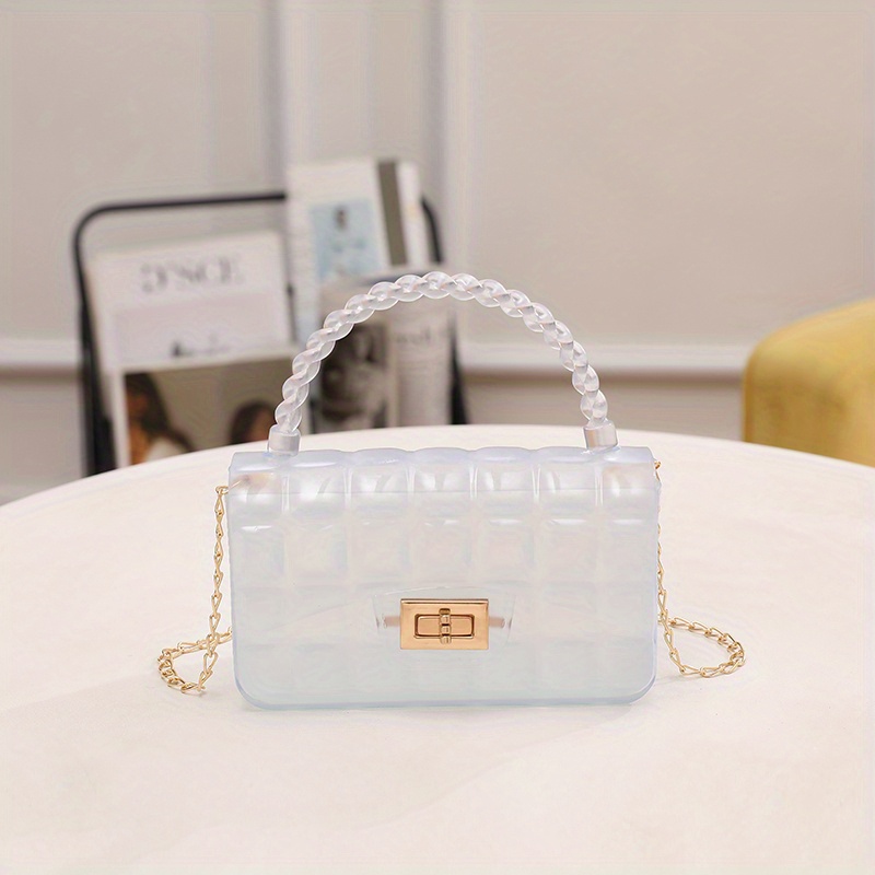 Silver Chain Strap Lattice Shoulder Bag