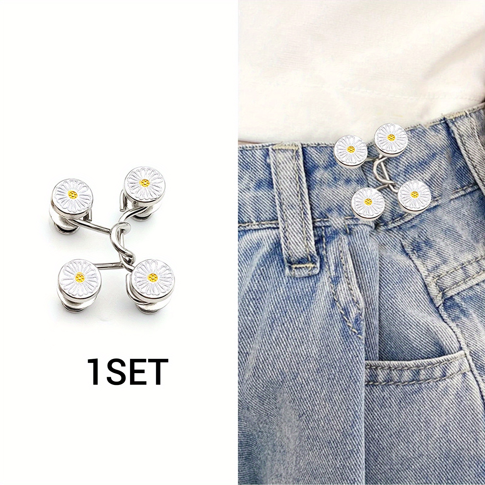 5 Sets Pearl Jeans Button Pins Pants Snap Fastener Adjustable Tightener  Waist Buckle DIY Clothing Jeans