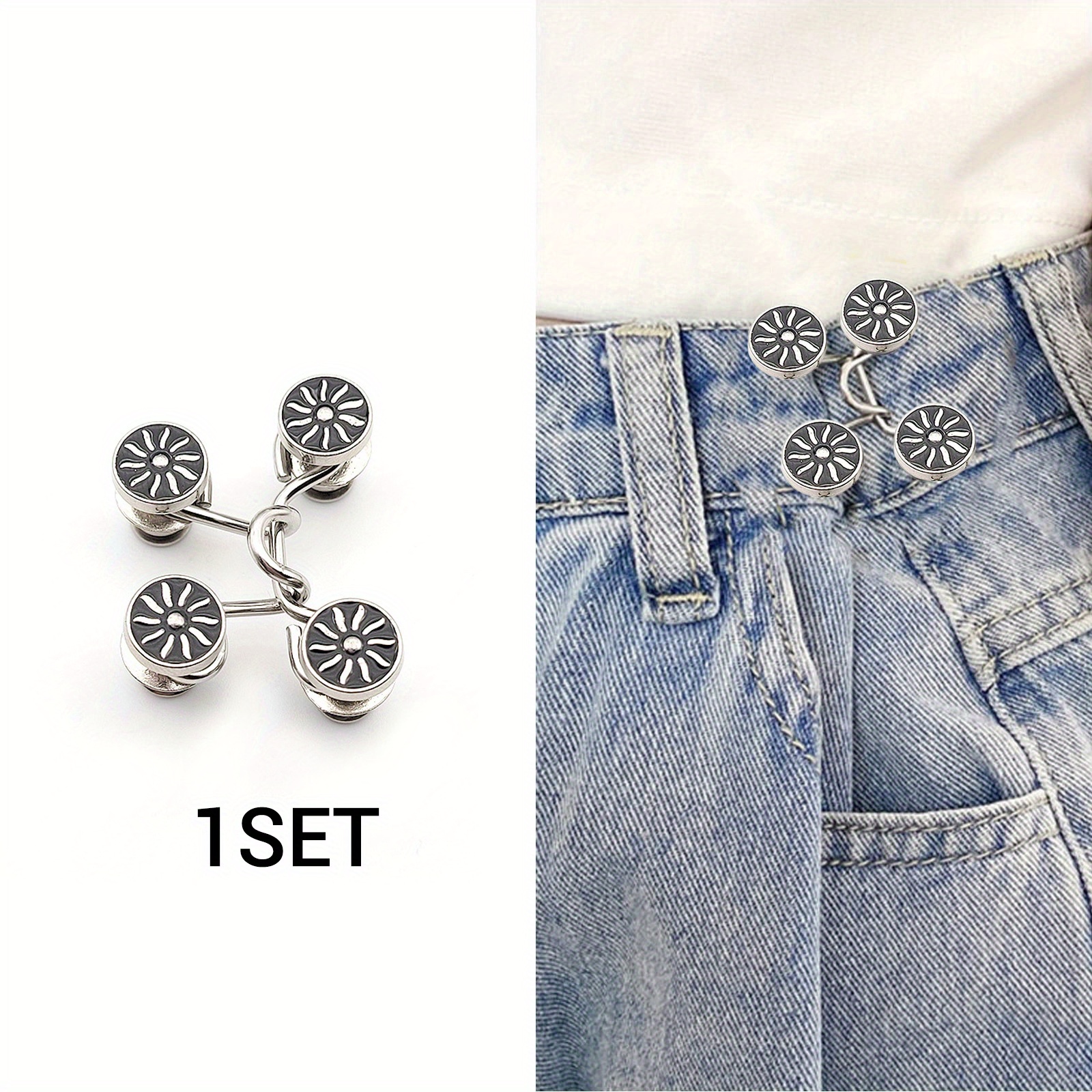 1 Set Of Pant Waist Tightener Instant Jean Buttons For Loose Jeans Pants  Clips For Waist Detachable Jean Buttons Pins Clothing Accessories No Sewing