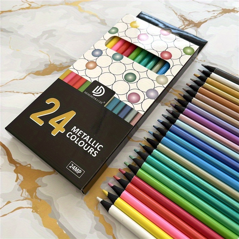 24 Vibrant Metallic Colored Pencils Unleash Your Creativity - Temu