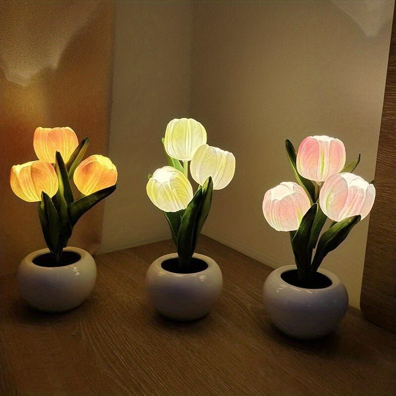 Tulip Night Light Cute Bedroom Room Decor Floral Lamp Valentines