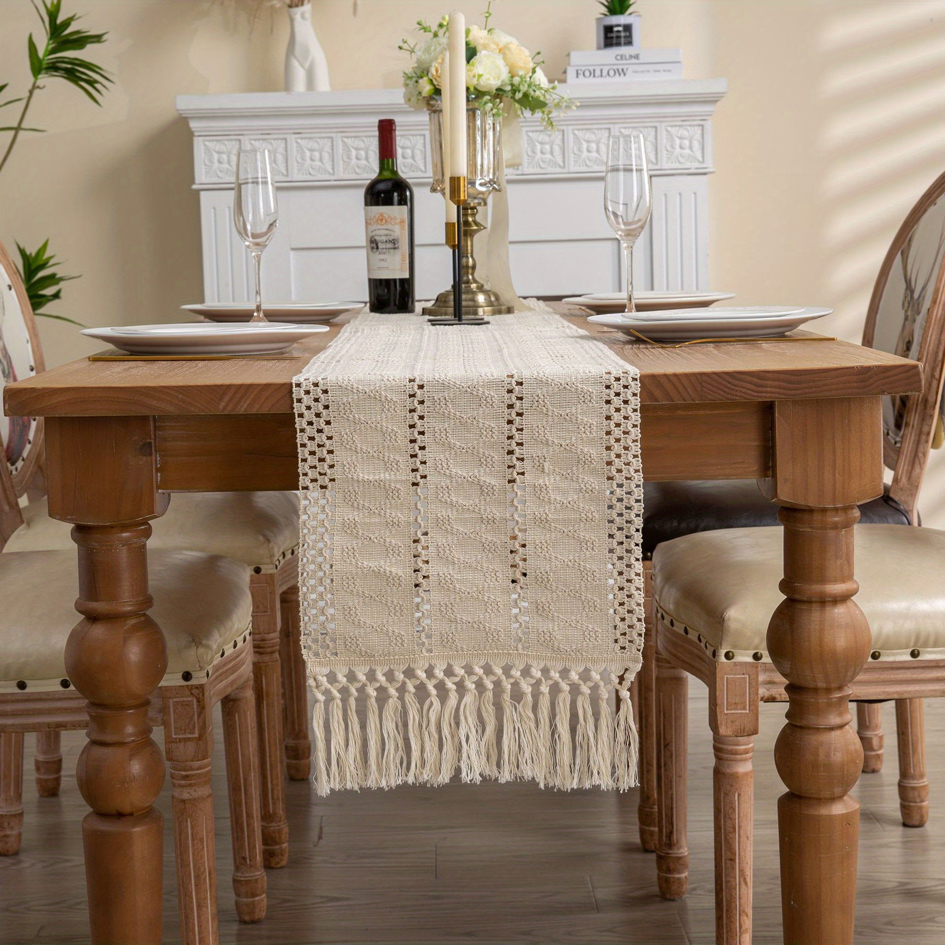 Camino de mesa de lino con punto vainica, camino de tela de lino estilo  rústico para bodas, fiestas, cocina, comedor, decoración natural, 14 x 108