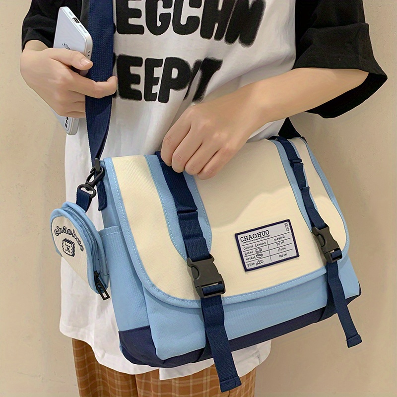Vintage Preppy Style Messenger Bag, Large Capacity Crossbody Bag