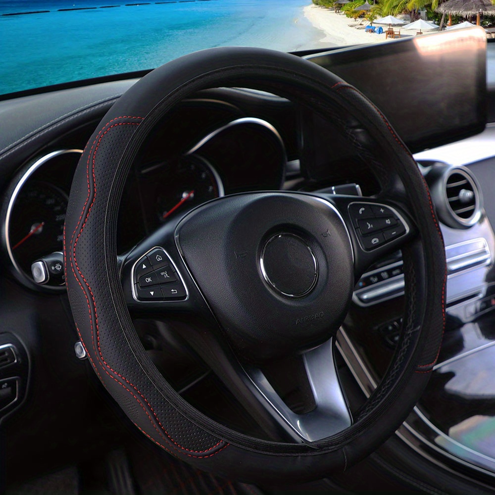 Faux Leather Embossed No Car Steering Wheel Cover Suitable For 37-38cm Car Additions
