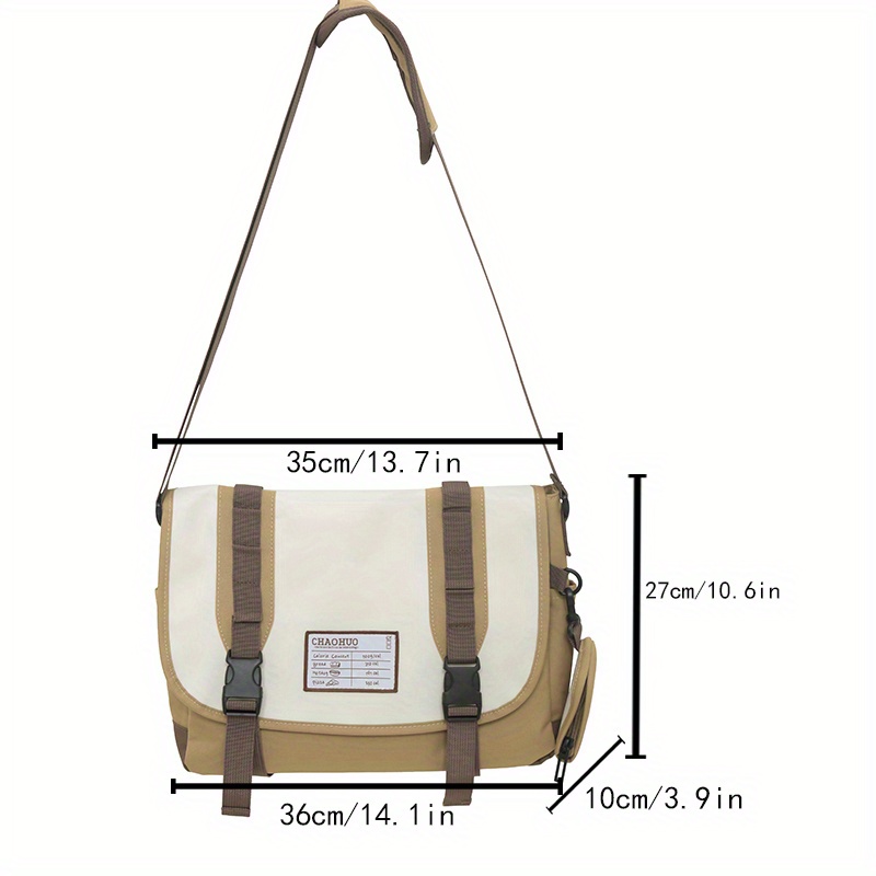 Vintage Preppy Style Messenger Bag, Large Capacity Crossbody Bag