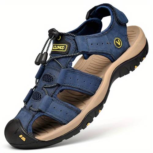 brand cowhide rubber thick sole handmade casual closed toe mens sandals