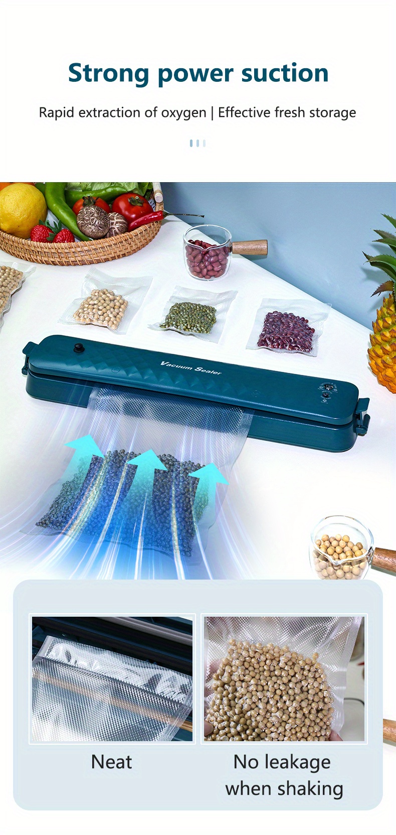 au automatic vacuum sealer machine vacuum food sealer air sealing machine for food preservation with two modes with sealer bag details 4