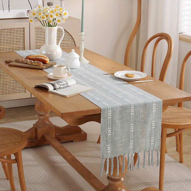 Jacquard Table Runner Boho Rustic Table Runner Tassels Table - Temu