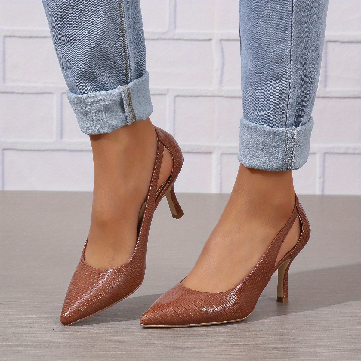 Womens Pointed Toe High Heels Solid Color Cut Slip Stiletto