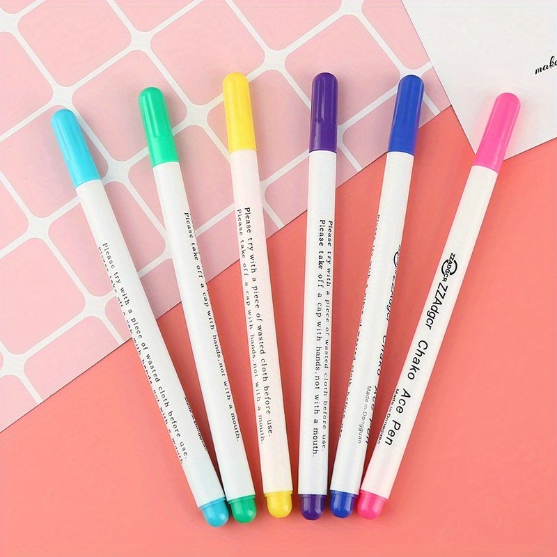 6 Pcs Embroidery Washable Fabric Pen, Water Soluble Ink Marker