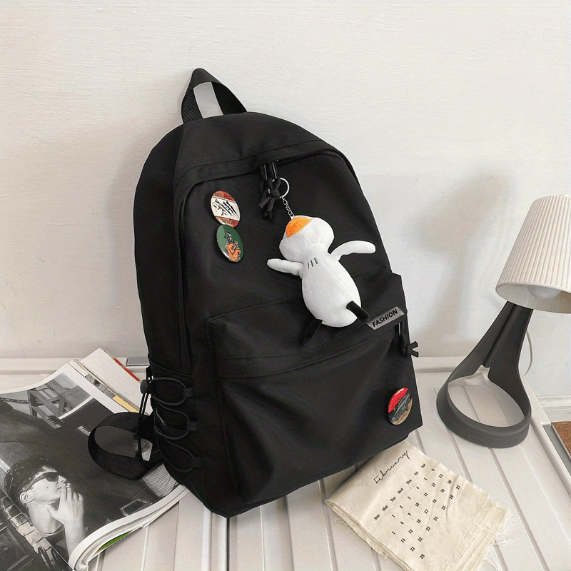 Simple Casual Canvas Backpack School Bag With Cute Badges Duck Pendant -  Bags & Luggage - Temu