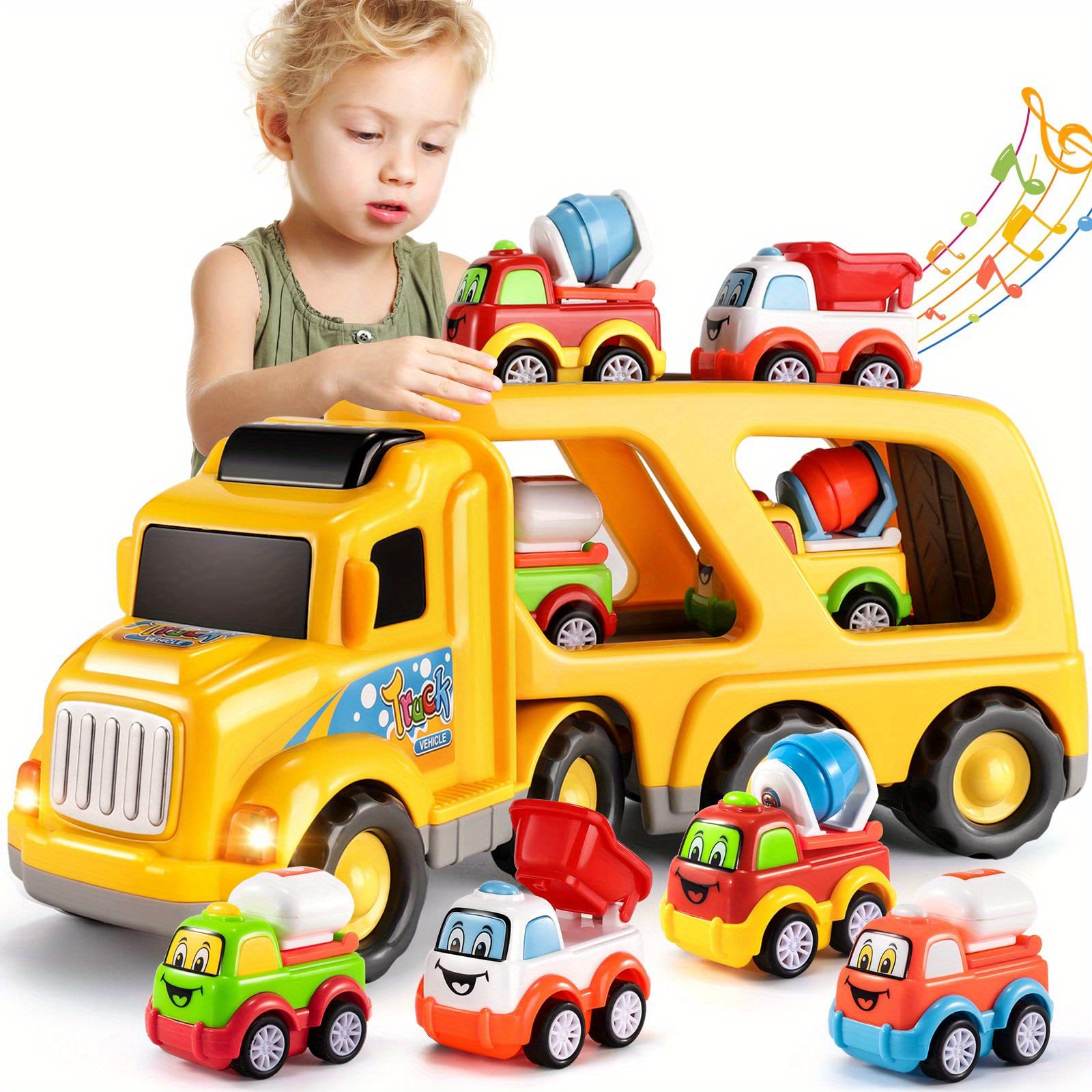 Camions jouets pour tout-petits garçons de 2, 3, 4, 5 ans, 5 en 1,  véhicules de chantier, jouets pour enfants, garçons et fil
