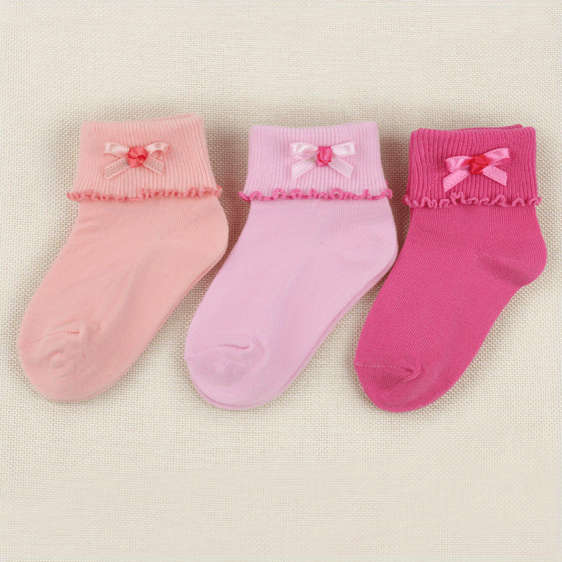 3 Pairs Girls Bowknot Lace Crew Socks