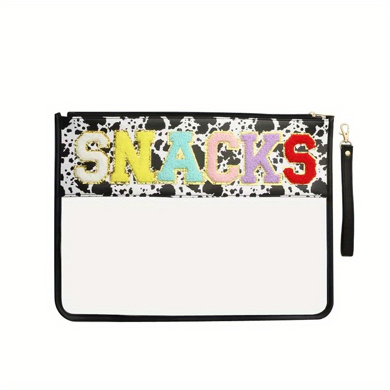 Large Capacity Snacks Bag Chenille Letter Decor Cosmetic Bag