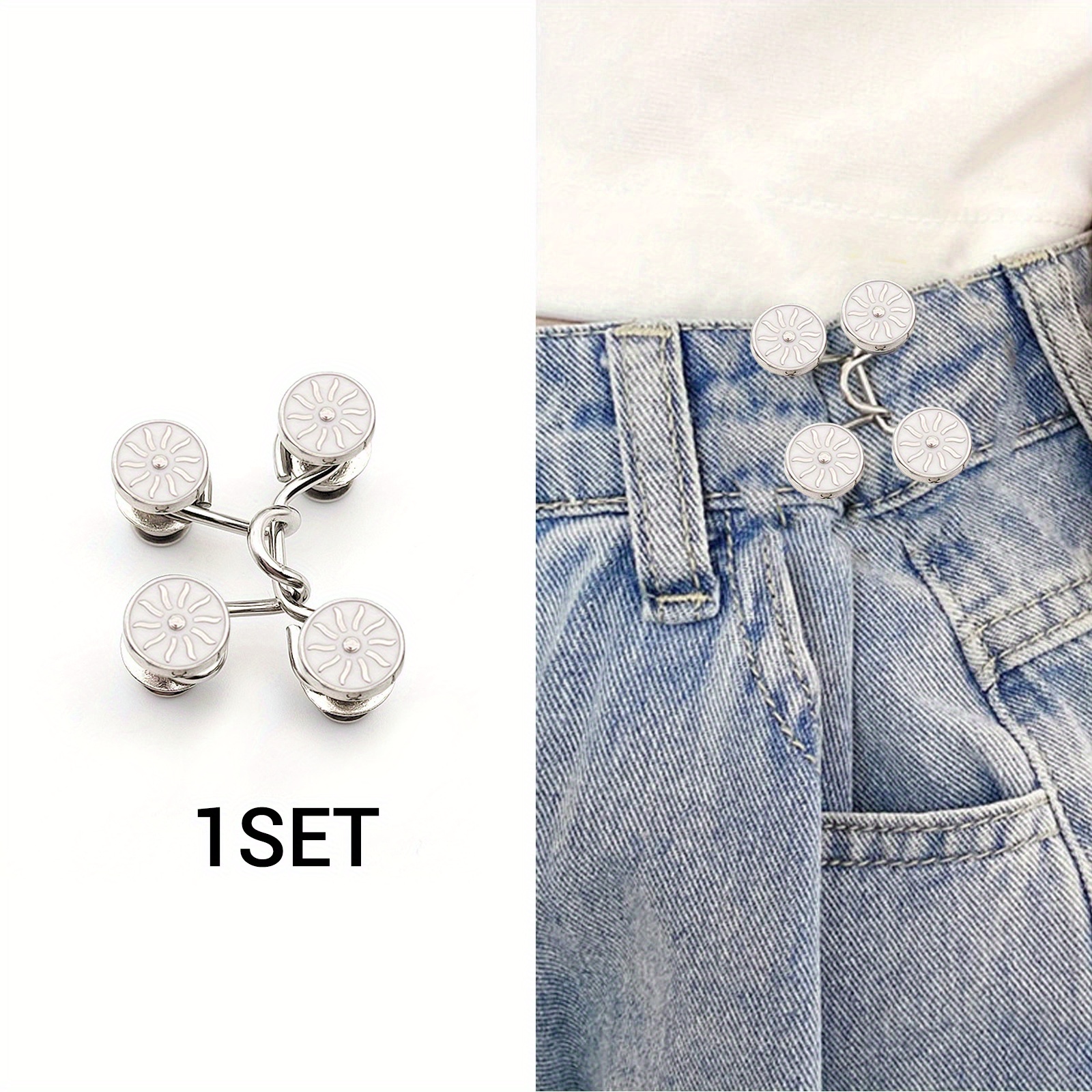 Tymyp Waist Tightener Clip, 4 Set Pant Waist Tightener with Jean Button  Pin, No Sewing Required, Easy to Install : : Fashion