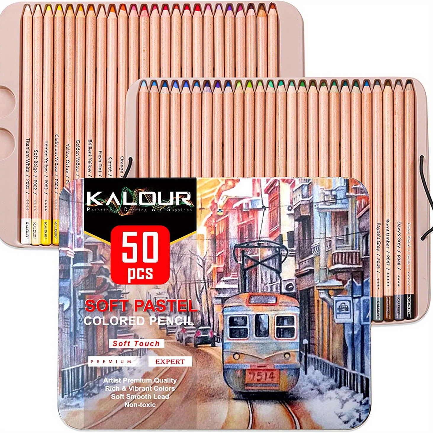 KALOUR Premium Colored Pencils,Set of 50 Colors,Artists Soft Core with  Vibrant Color,Ideal for Layering Blending Shading,Color Pencils for Adults