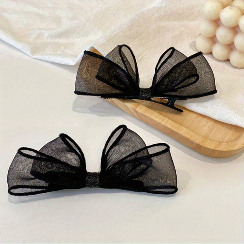 2pcs Sweet Lace Bow Hair Clip For Women And - For Side Hair, Bangs, And Braids