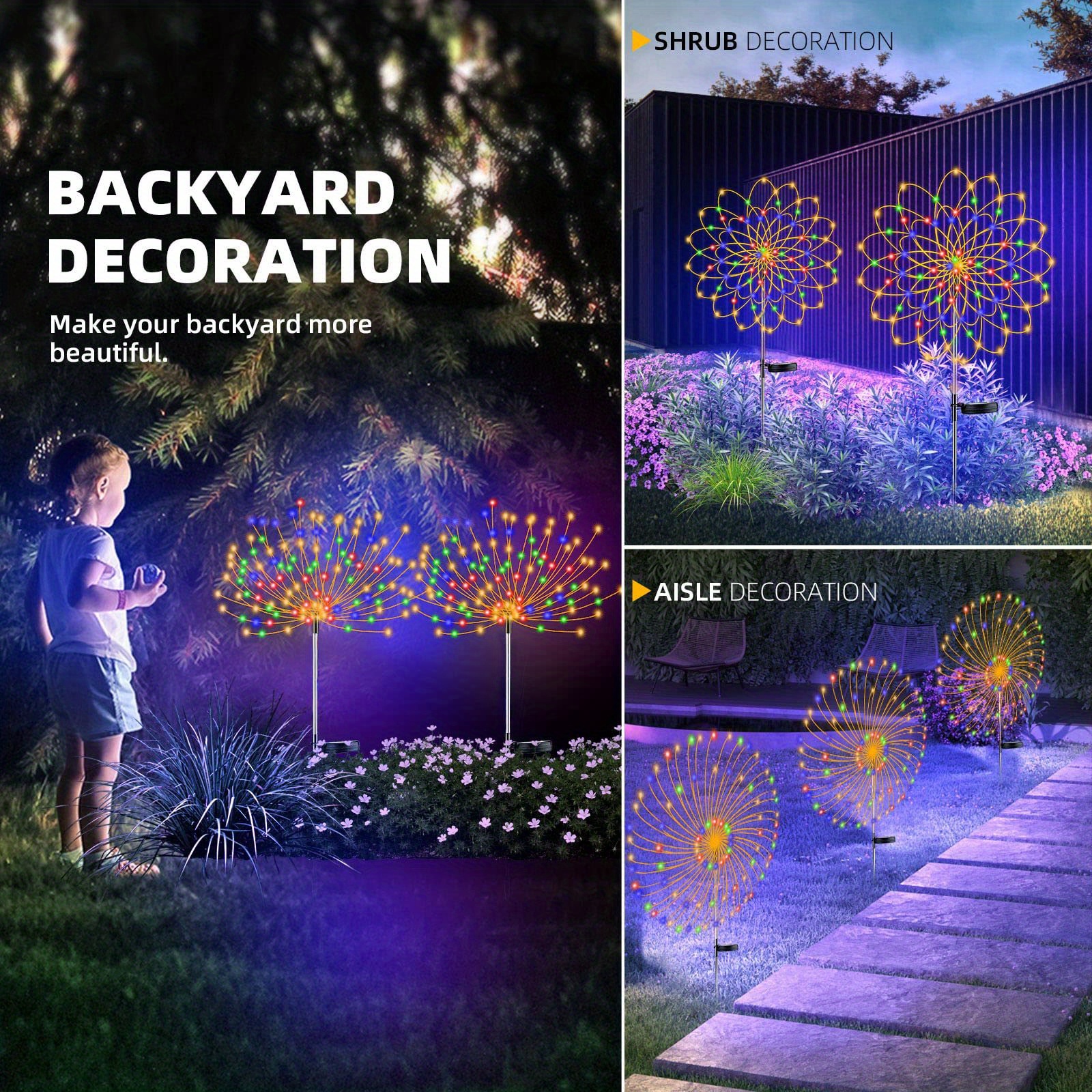 1 set led solar fireworks lights 120leds solar garden lights outdoor diy solar lights garden decorative lights multi mode waterproof fairy lights for patio yard flower bed parties lawn lights warm white multicolor white details 2