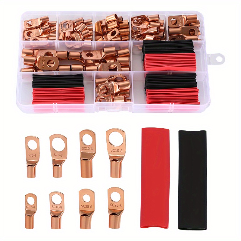 160pcs Copper Wire Terminal Connectors 8 Size Ring Lug Kit With 86pcs ...