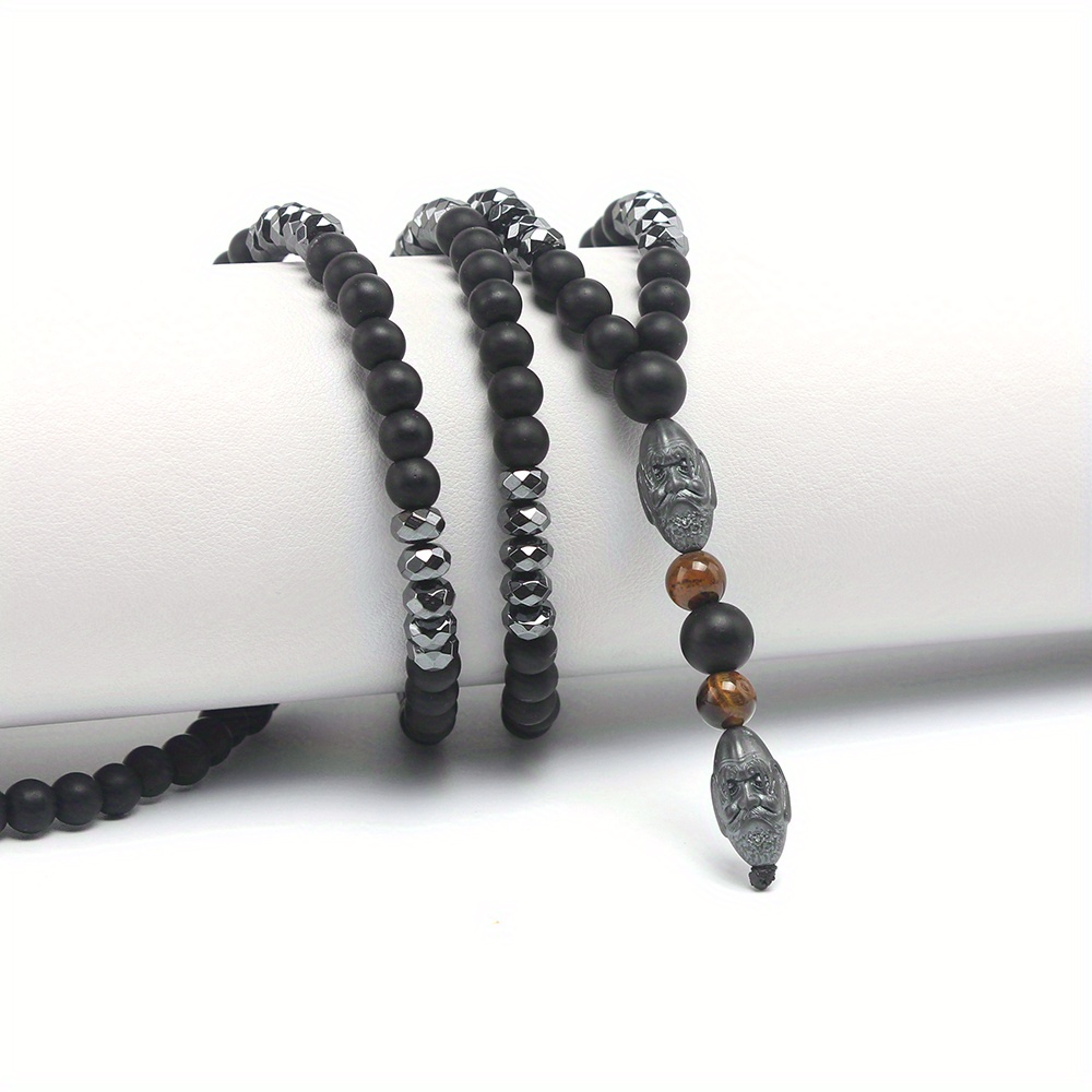 collier en   mat 6mm pour hommes avec pendentif en œil de tigre et en agate noire, collier en verre   de y pour les personnes âgées,   aimant, bijoux de style noir Détails du produit 4