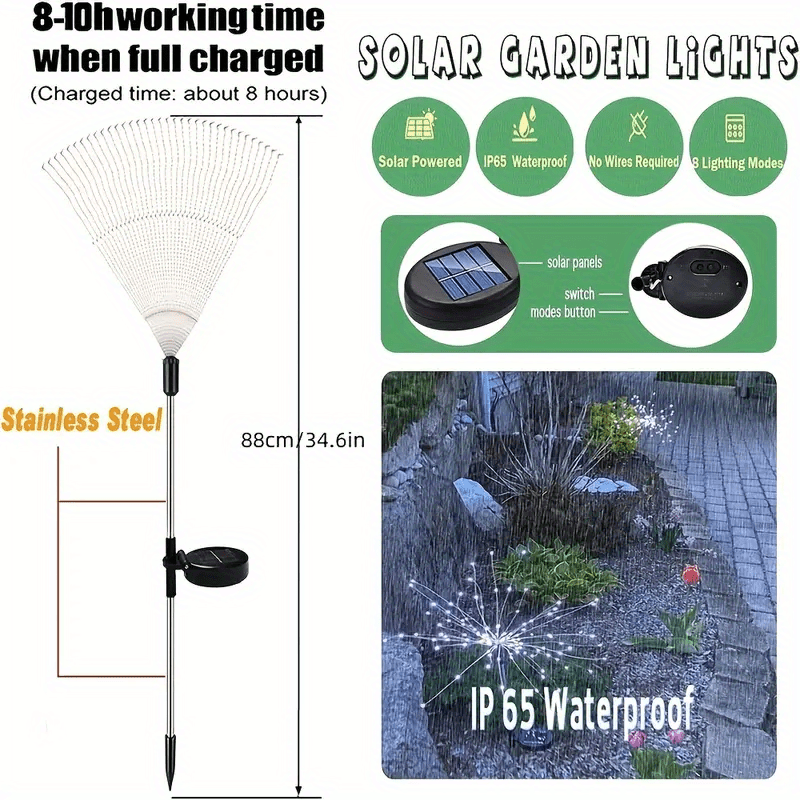 1 set led solar fireworks lights 120leds solar garden lights outdoor diy solar lights garden decorative lights multi mode waterproof fairy lights for patio yard flower bed parties lawn lights warm white multicolor white details 9