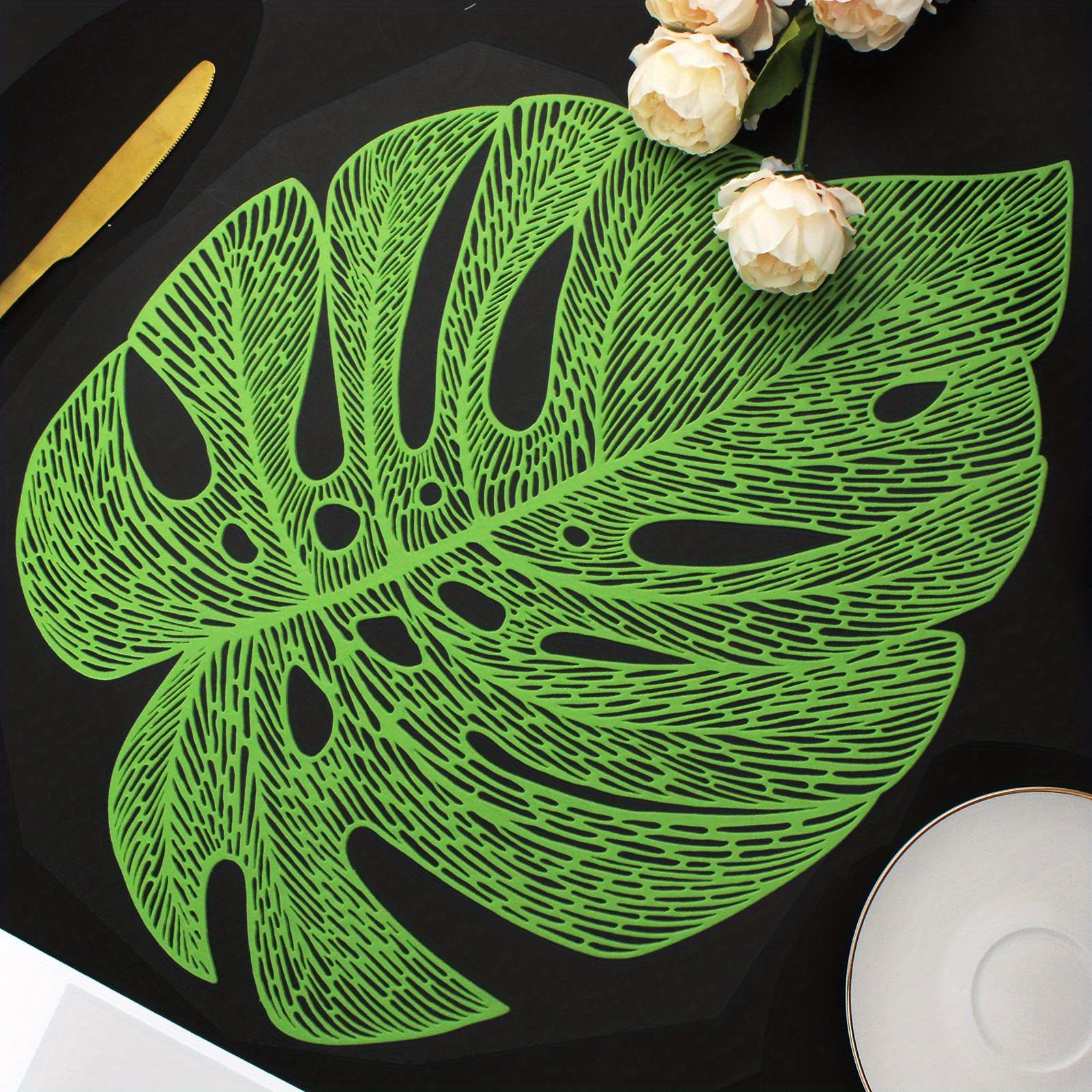 1pc PVC Placemat, Creative Leaf Design Non Slip Table Mat For Kitchen