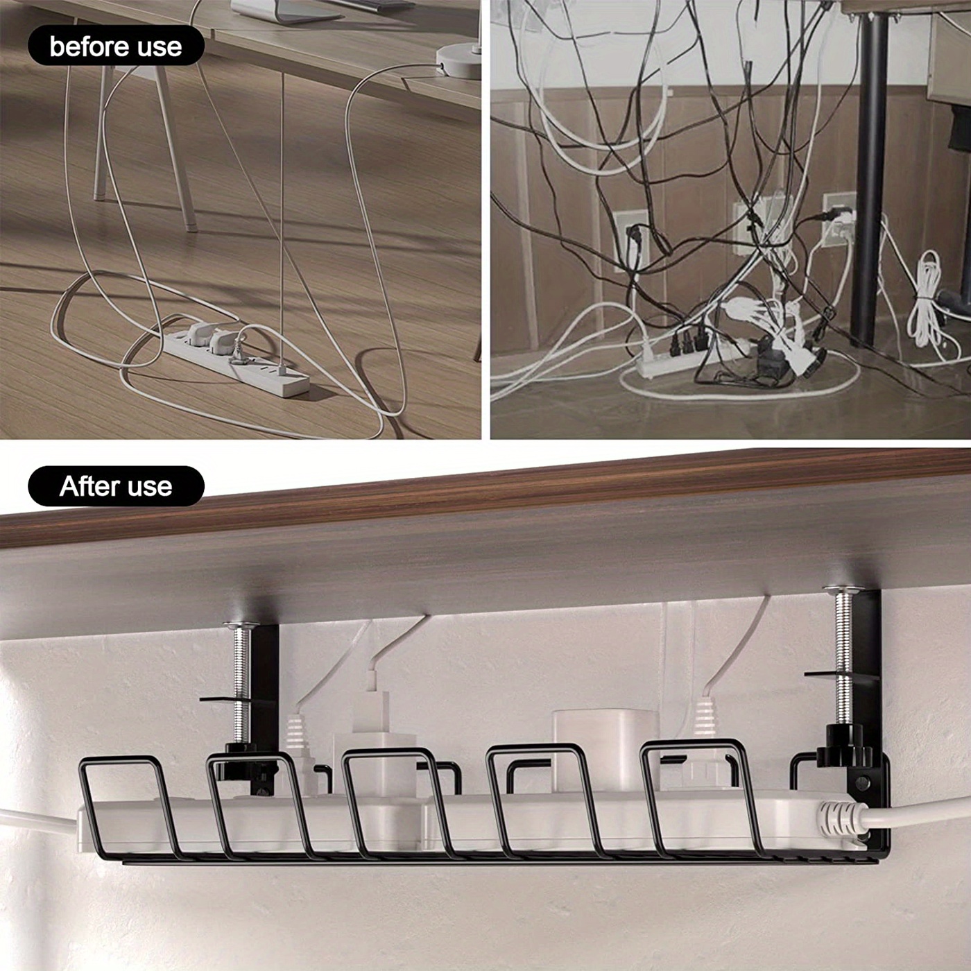 Organizador De Cable De Escritorio Bandeja para cables debajo del escritorio  - Gestión de cables para la oficina y el hogar Incluye 5 bridas