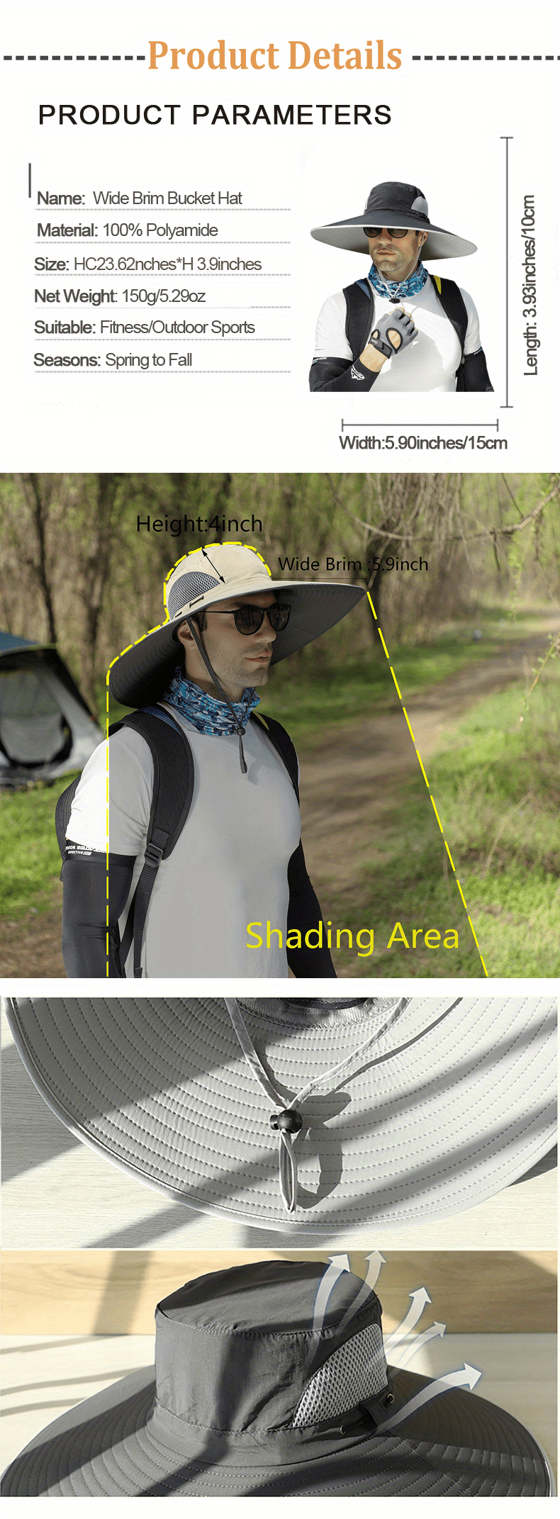 1pc Mens Wide Brim Sun Hats For Summer Upf50 Waterproof Breathable Bucket  Hat For Fishing Hiking Camping - Jewelry & Accessories - Temu