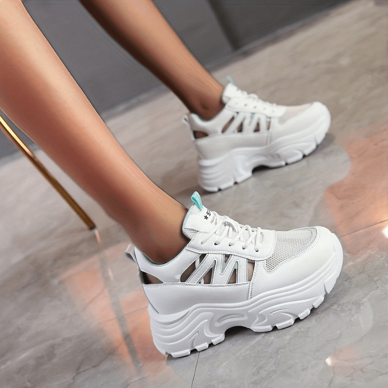 Women's Lace Thick Sole Chunky Sneakers Trendy Height - Temu Canada